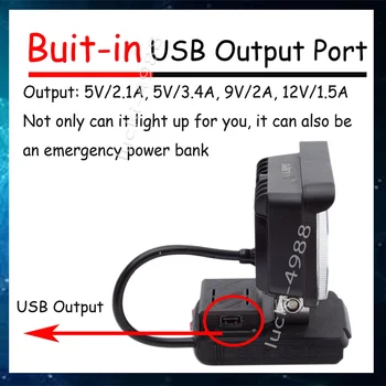 Для аккумулятора BOSCH 18V 20V Max Светодиодная рабочая лампа с выходом USB Беспроводная перезаряжаемая Изображение 2