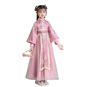2023 Новый плащ Hanfu с вышивкой, детское винтажное китайское платье феи для девочек, выпускной вечер, день рождения, Рождественский подарок, косплей Изображение 2