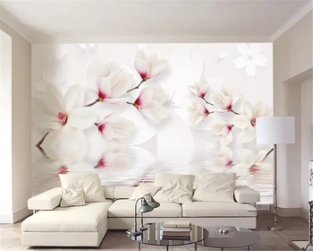 Beibehang 3D обои для украшения дома на заказ, фоновые обои для гостиной, романтические фотообои с белой магнолией Изображение 2