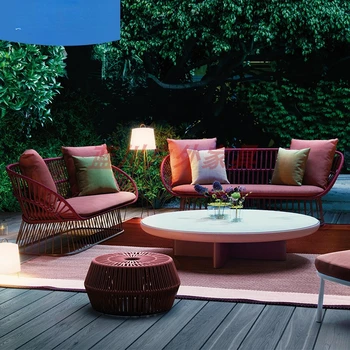 Индивидуальный диван из ротанга в скандинавском стиле, вилла, внутренний двор, сад для отдыха, модельный зал на открытом воздухе, отдел продаж, дизайнерский стул из веревочной ткани Изображение 2