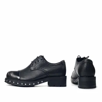 Черные мужские туфли-дерби с заклепками из коровьей кожи ручной работы, мужские Оксфорды-тройки на толстом каблуке для джентльменов